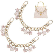 Extensão de Alça de Corrente para Bolsa, 2 unidades, 20cm, dourado, enfeite de flor em esmalte rosa, material liga e esmalte