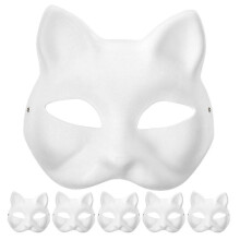 Máscaras de Gato em Branco para Moldar, Pacote com 6 Unidades, Polpa de Papel, Não Pintadas, para DIY, Cosplay, Halloween e Festas