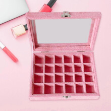 Jewelry Organizer Box Tray, 24 Grids Pink Velvet Clear Glass Lid, Removable Dividers For Jewelry Storage And Display