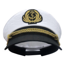 Chapéu de Capitão de Iate Algodão Branco Ajustável com Bordado Dourado para Festas Náuticas e Pescaria