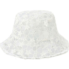 Damen-Bucket-Hat, einfarbig, mit Spitze und Blumenmuster, UV-Schutz, faltbar, aus Baumwolle, Kopfumfang 52–58 cm, weiß