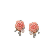 Ohrstecker in Rosenform, Ohrringe aus Kunstperlen und Strasslegierung, Rosa, 2,4 cm, für Damen, Alltag, Party, Dates und Reisen