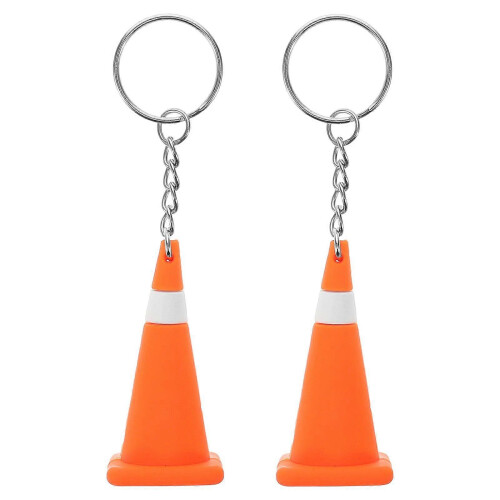 Traffic Cone Keychain 2pcs Mini Construction Cones Silicone Key Ring for Keys Bag