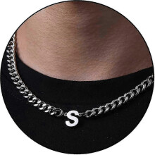 Roestvrijstalen Cubaanse schakelketting met AZ-initialenhanger, 6,5 mm, 18+2 inch ketting.