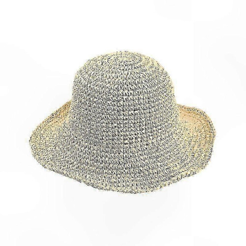 Beige Foldable Straw Sun Hat for Women with Adjustable Drawstring Wide Brim