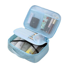 Cosmetic Bag for Travel with Adjustable Partitions and Waterproof Leather