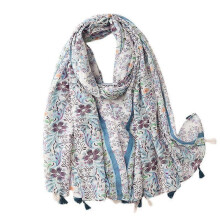 Dámska šatka s kvetinovou potlačou a strapcami v štýle boho, 180x90cm, polyester