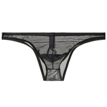 Transparante tanga voor heren, dun mesh, met string, zwart, maat XXL
