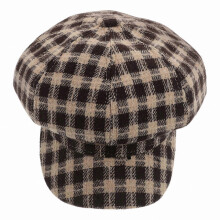 Retro Plaid Beret for Women, Classic Octagonal French Hat in Coffee Color