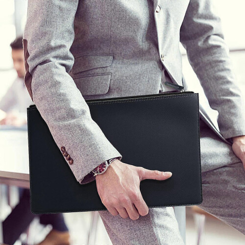 Leather Document Bag, Waterproof Lychee Texture Briefcase, For Men And Women, Documents Storage 2