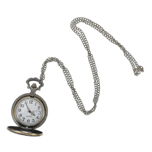 Quartz Pocket Watch with Chain, Lightweight Portable, Hollow Pattern Retro Design 1