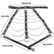 Punk Gothic Layered Body Chain with Black Leather Bra Caged Harness Choker