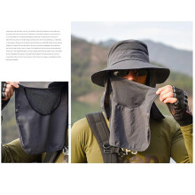 Anglerhut mit abnehmbarem Gesichts- und Nackenschutz, breitkrempige Sonnenschutzkappe, Dunkelgrau
