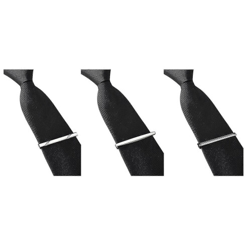 Set di 6 fermacravatte da uomo, color argento, oro e nero, per cravatte standard. 1
