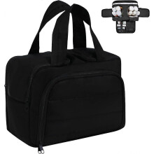 Makeup Bag with Handle, 4 Compartments, Wet Pocket, Black, 31 x 22 x 15 cm