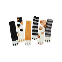 Women's Cat Paw Coral Fleece Socks, 6 Pairs, Soft Plush Warm Fuzzy Ankle Socks
