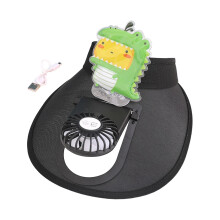 Chapéu viseira com ventilador integrado, recarregável USB 3 velocidades, tamanho ajustável 48-58cm para atividades ao ar livre, Preto Dinossauro