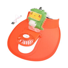 Casquette pare-soleil avec ventilateur intégré USB, 3 vitesses réglables, sangle 48-58cm, motif dinosaure orange pour activités de plein air