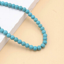 Elegancki naszyjnik obojczykowy, wisiorek serca z naturalnych turkusowych koralików, regulowany łańcuch 45+7 cm