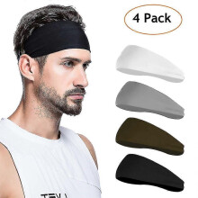 Lot de 4 bandeaux pour homme, extensibles, respirants et évacuant la transpiration. Taille unique. Bandeaux de sport pour toutes les saisons.