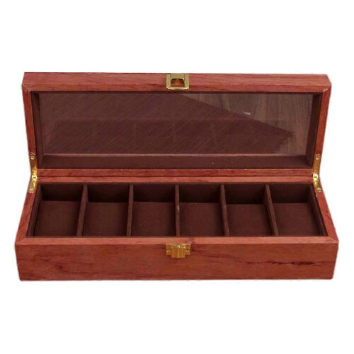 Uhrenbox aus Holz mit 6 Fächern, transparentem Deckel und Samtfutter