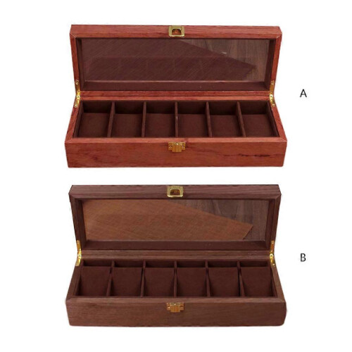 Uhrenbox aus Holz mit 6 Fächern, transparentem Deckel und Samtfutter 2