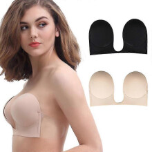 (A, Beige) Invisible Push Up Bra Strapless Bras Dress Wedding Party Sticky Self-adhesive Silicone Brassiere Breathable Deep U Underwear