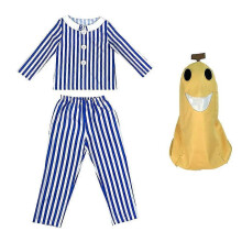 (L) Adult Bananas In Pajamas Costume Blue White Stripe Shirt Pants With Banana Head Men Women Fancy Dress Party Costume Halloween