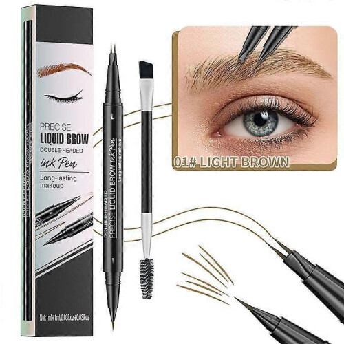 (01) 2-in-1 Dual-Ended Eyebrow Pen with Micro-Fork-Tip Applicator and Precise Brush-Tip