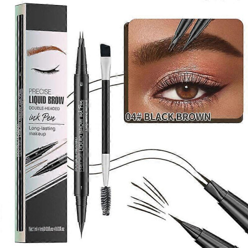 (04) 2-in-1 Dual-Ended Eyebrow Pen with Micro-Fork-Tip Applicator and Precise Brush-Tip