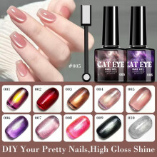 (MY-2) LIMEGIRL Gold Cat Eye Nail Polish 8ml - Ultra Bright Sparkle Golden Icy Transparent Glitter Gel Polish with Crushed Diamond Effect