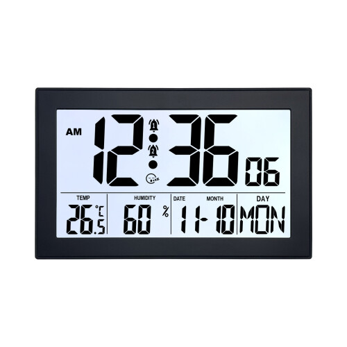 Horloge électronique élégante avec calendrier rétroéclairé-Noir