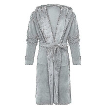 (4XL, Grey) Fleece Bathrobe Women Dressing Gown Hooded Towling Bath Robe Nightwear