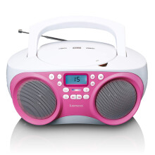 Portable FM Radio/CD/MP3/USB Player - Pink, Compact, Lightweight