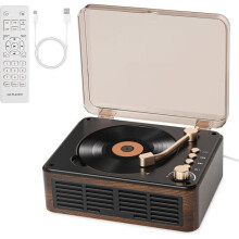 Vintage-Teil Bluetooth-CD-Player für Zuhause mit Stereolautsprechern, UKW-Radio, Fernbedienung, USB-, AUX- und Typ-C-Anschluss, Holzgehäuse
