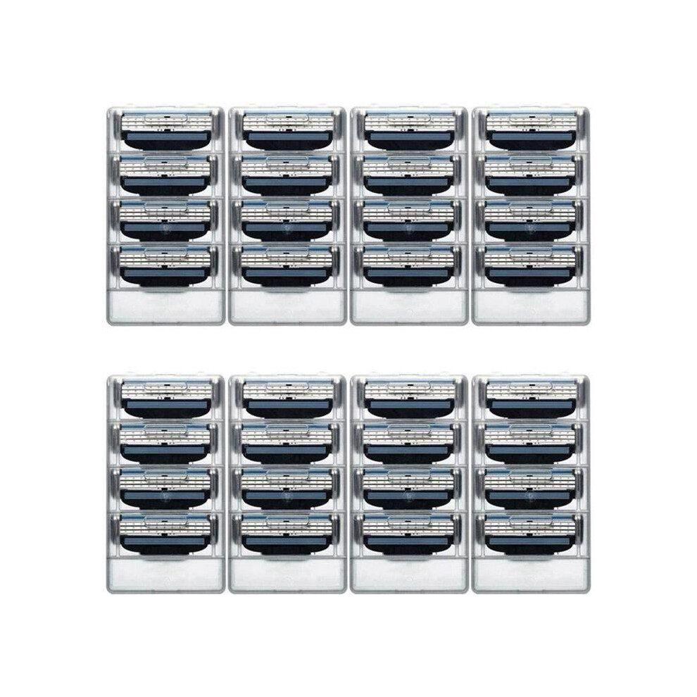 32 Pack Manual Razor Blade Refills, Triple Blade Cartridge Replacements for Smooth Shaving, Compatible with Mach 3 Razors