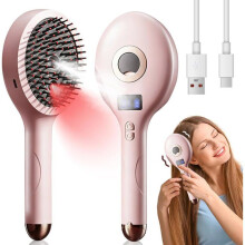 Stoomhaarborstel 3-in-1 elektrische hoofdhuidmassageborstel met 4 massagestanden en verstuiver, rozenroze haarverzorgingstool