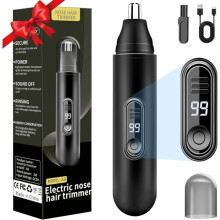 USB Rechargeable Nose and Ear Hair Trimmer with LCD Display, IPX7 Waterproof, Cordless Precision Groomer for Men and Women
