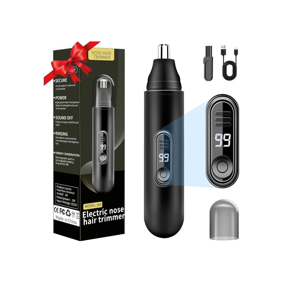 USB Rechargeable Nose and Ear Hair Trimmer with LCD Display, IPX7 Waterproof, Cordless Precision Groomer for Men and Women