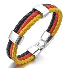 Bracelet tressé en cuir et acier inoxydable pour homme et femme, réglable, style décontracté, finition noire, rouge et dorée