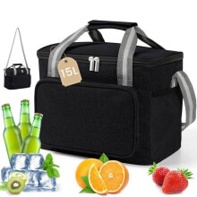 Sac isotherme pliable 15 L, doublure en PEVA, 31 x 19 x 23 cm, noir, léger pour pique-nique et voyage