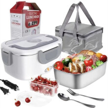 Elektrische verwarmde lunchbox, 3-in-1 voedselverwarmer van roestvrij staal voor auto, thuis en kantoor, 12V 24V 220V, draagtas inbegrepen