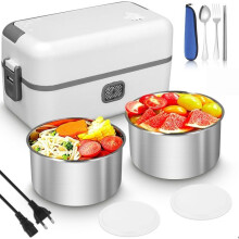 Draagbare elektrische lunchbox 200 W 220 V 1,2 l met snelle verwarming, 2 roestvrijstalen containers en bestek voor kantoor en thuis
