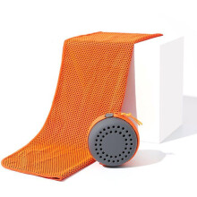 Serviette de sport rafraîchissante pour l’été, microfibre à séchage rapide, 30 x 80 cm, taille adulte, orange, avec étui de rangement