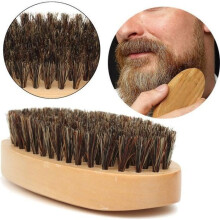 Spazzola per barba e baffi con setole naturali di cinghiale e manico in legno, beige, accessorio per la cura degli adulti uomini