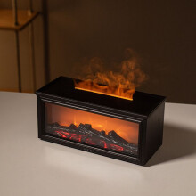 Essentiële olie diffuser en luchtbevochtiger met vlameffect, 3 timerstanden, afstandsbediening en zwart design