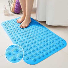 Antislip douchemat, 36 x 71 cm, antibacterieel pvc, rubberen zuignappen, blauw, duurzame badkamermat voor veilig douchen