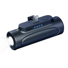 Batterie externe portable mini 5000 mAh, chargeur compact avec port USB-C, lampe torche intégrée, pour voyage et usage quotidien