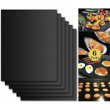 6 Pack Non-Stick Heavy Duty Reusable Grill Mats for Electric and Charcoal Grills, Easy to Clean, 400 x 330 mm, Black