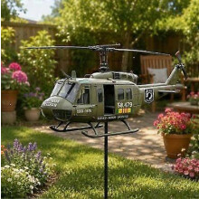 2 Pcs Rustproof Metal UH-1 Helicopter Wind Sculpture, Freely Spinning Garden Decor for Home Courtyard Lawn and Outdoor Spaces